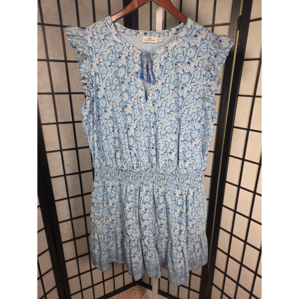 Vineyard Vines Blue‎ Floral Tassel Dress Size XXL
